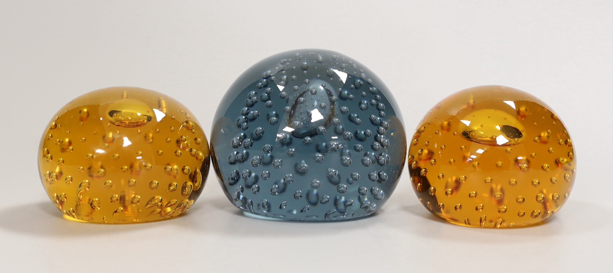 A Verlys pressed glass dish and three Whitefriars glass paperweights, dish 16cm diameter